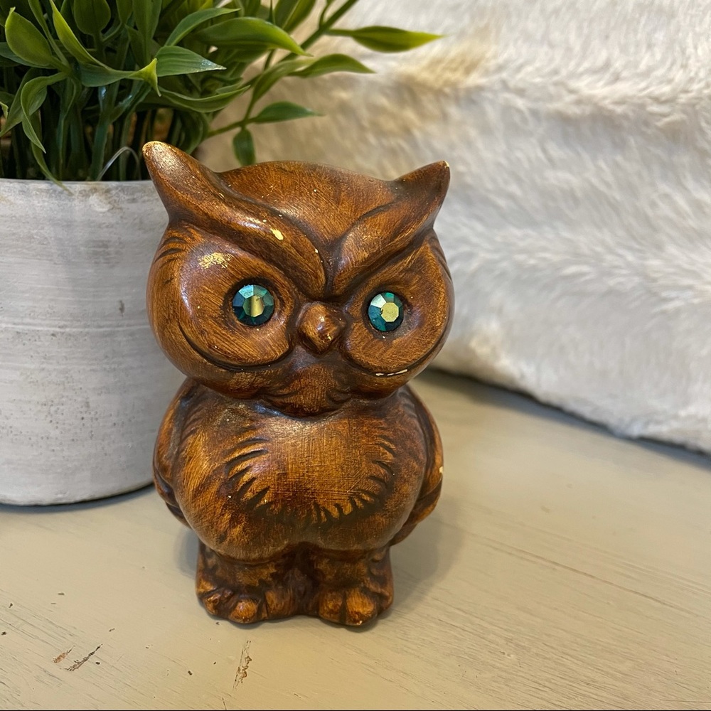 Vintage Wooden Owl Figurine